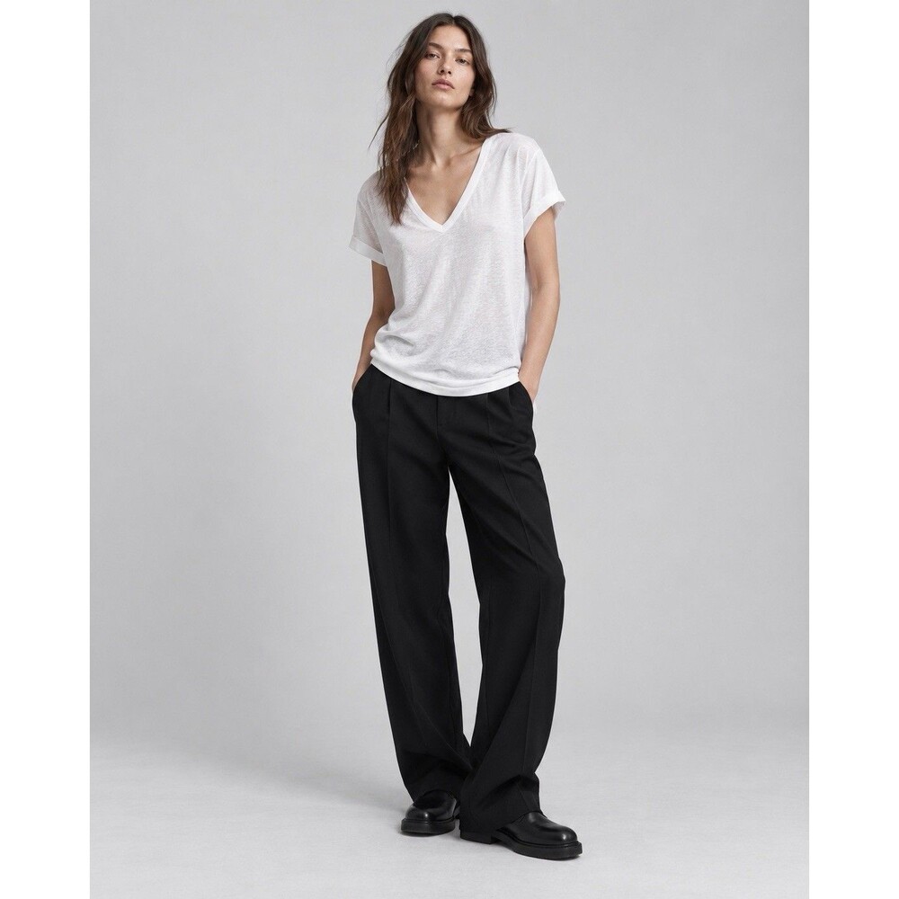 AllSaints Anna V Tee White Organic Cotton V Neck T-Shirt Womens 10 M Portugal
